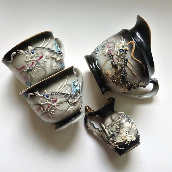 VTG Moriage Dragonware Hand Painted Kutani Japan Bensons Cup Creamer Salt Shaker - Picture 1 of 14